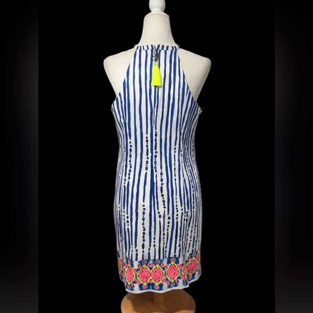 LILLY PULITZER Iveigh Blue Crush Bay Stripe Summer Halter Shift Dress Size 10 - Picture 4 of 12